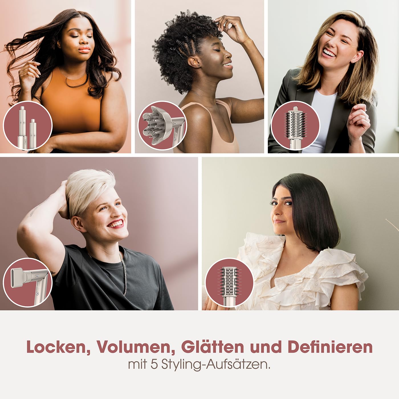 Shark FlexStyle 5-in-1 Luftstyler & Haartrockner, Auto-Wrap-Lockenaufsatz, Paddle-Bürste, Ovalbürste, Konzentrator, Diffusor, Aufbewahrungskoffer, Keine Hitzeschäden, Schwarz/Roségold, HD440EU