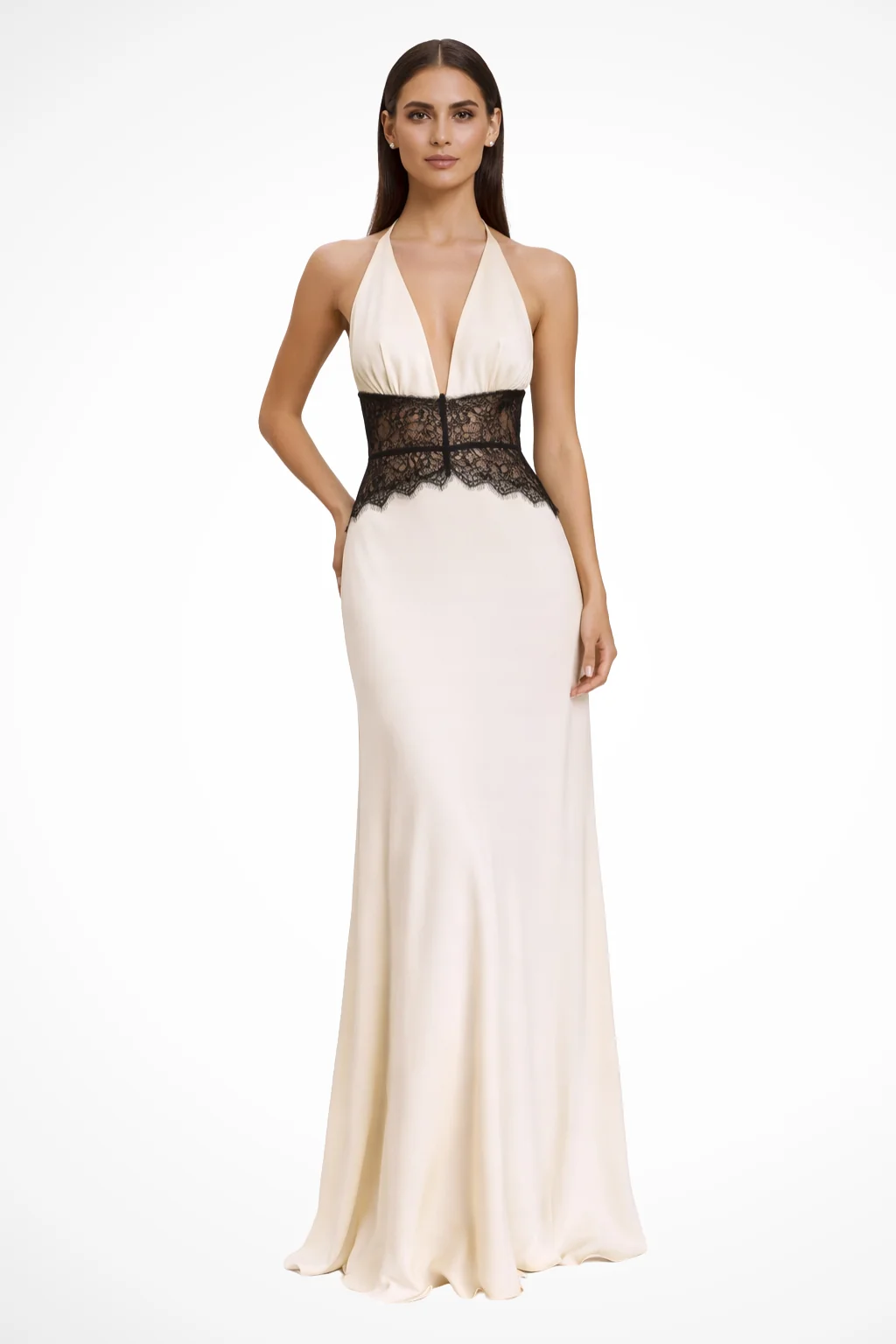 R��ckenfreies Maxikleid f��r Damen | Neckholder Abendkleid mit tiefem Ausschnitt & Spitze | Elegantes Kleid f��r Hochzeitsg?ste