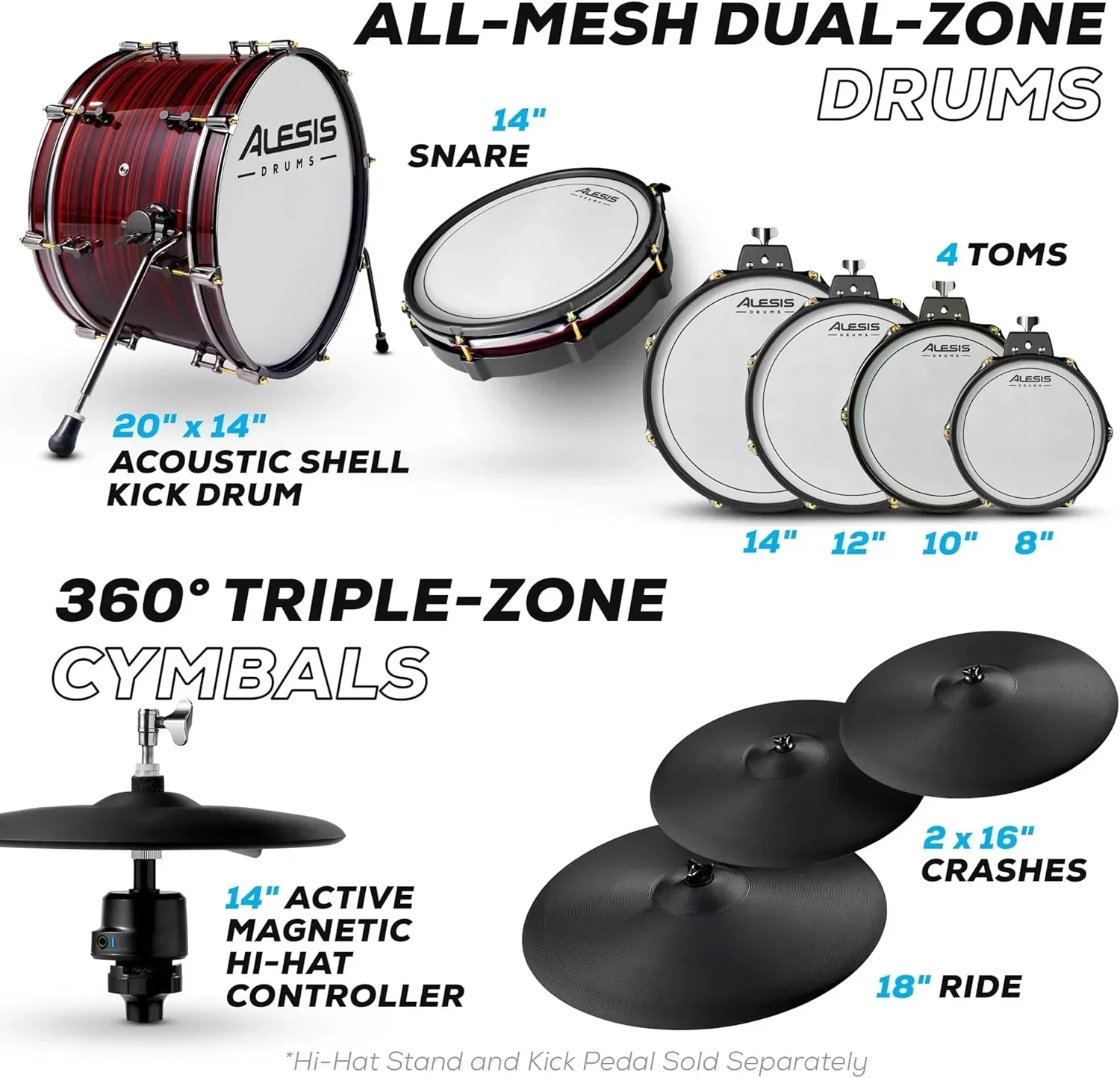 Alison Strata Prime Electronic Drum Set with Touch Screen Dual Area Grid Head