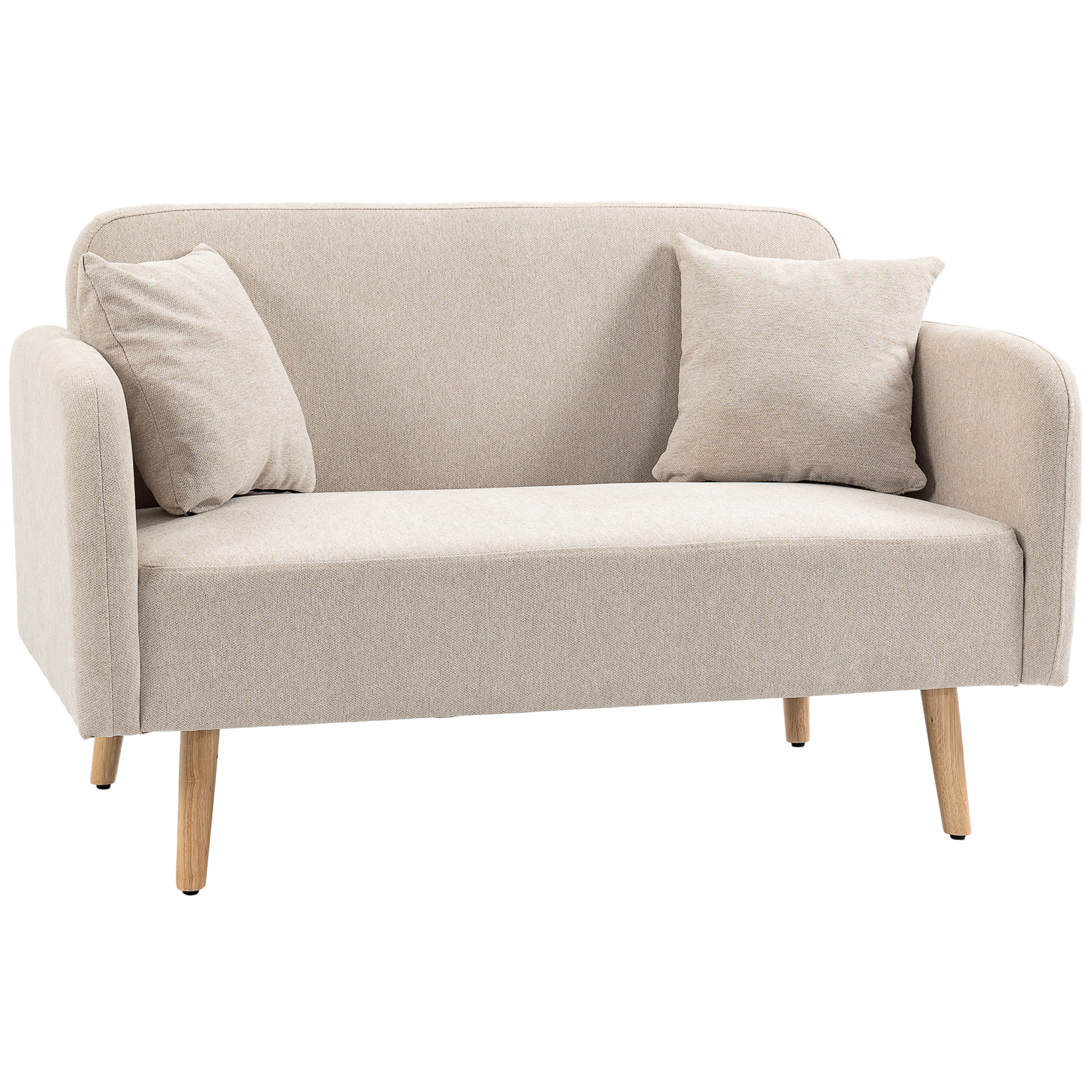 2-zitsbank, Moderne Design Bank, inclusief 2 kussens, houten poten, 130 x 70 x 80 cm, Cr��me