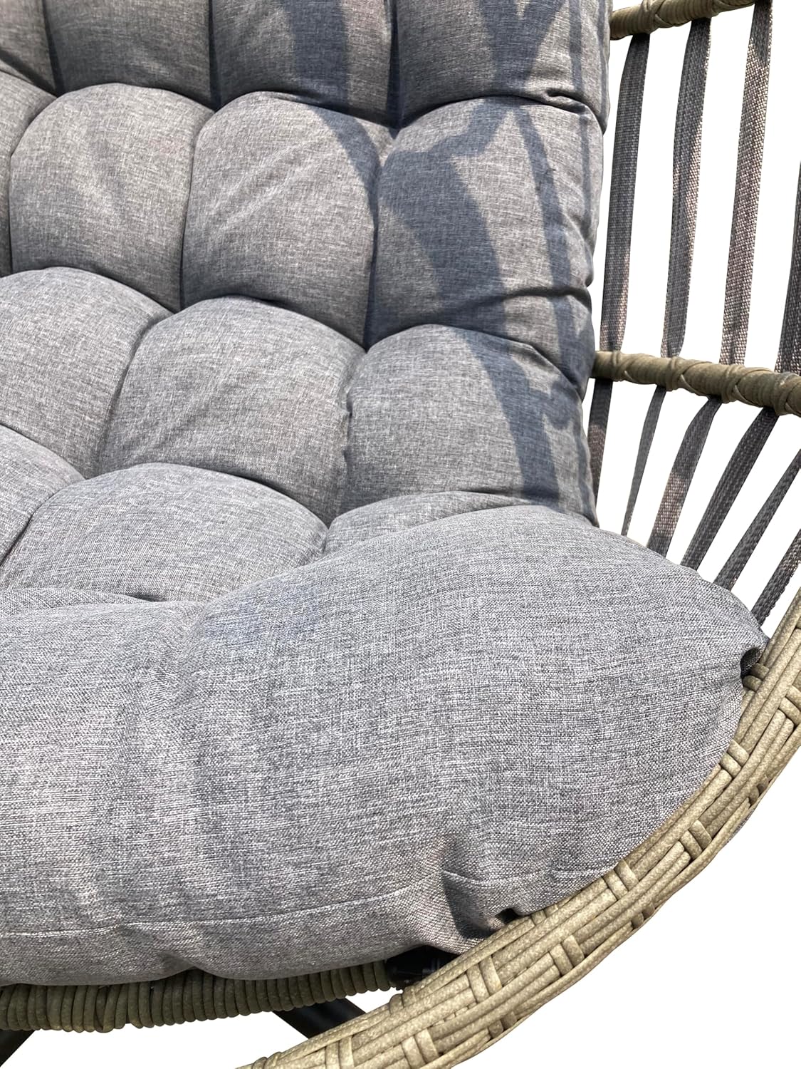 Hängesessel mit Gestell für Wohnzimmer,Garten und Balkon Geräumiger Hängekorb XXXL Größen:126HX84WX64D cm-Keine Raumunterdrückung Gefühl Premium Qualität Nylon/Polyrattan gewebt Inkl.Grau Kissen