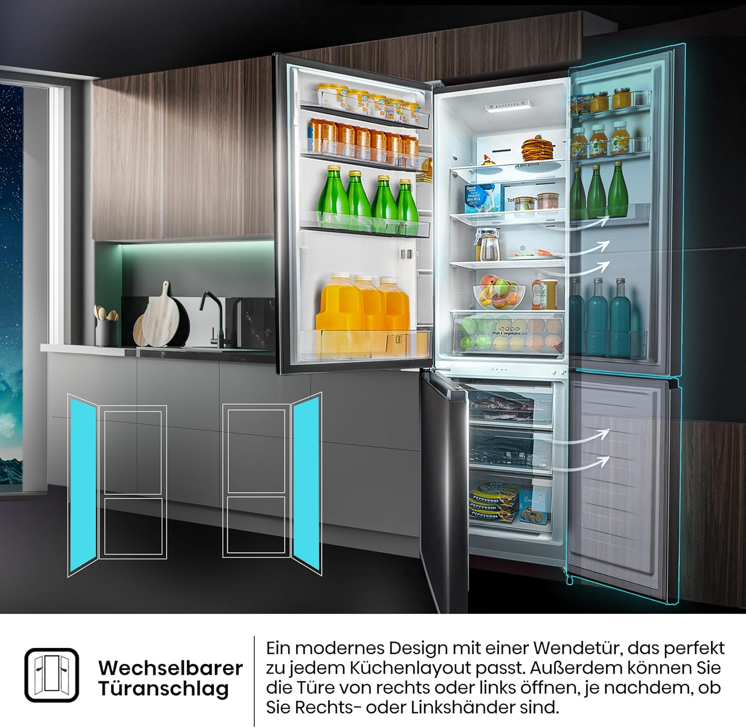 Hisense RB327N4AD2 Kühl-Gefrierkombination/ NoFrostPlus/ Multiflow 360°/ HolidayMode/ FreshZone/ 182,4 cm/ Kühlteil 171 l/ Gefrierteil 85 l/ 41 dB/ 287 kWh/ Jahr/ Edelstahl-Look