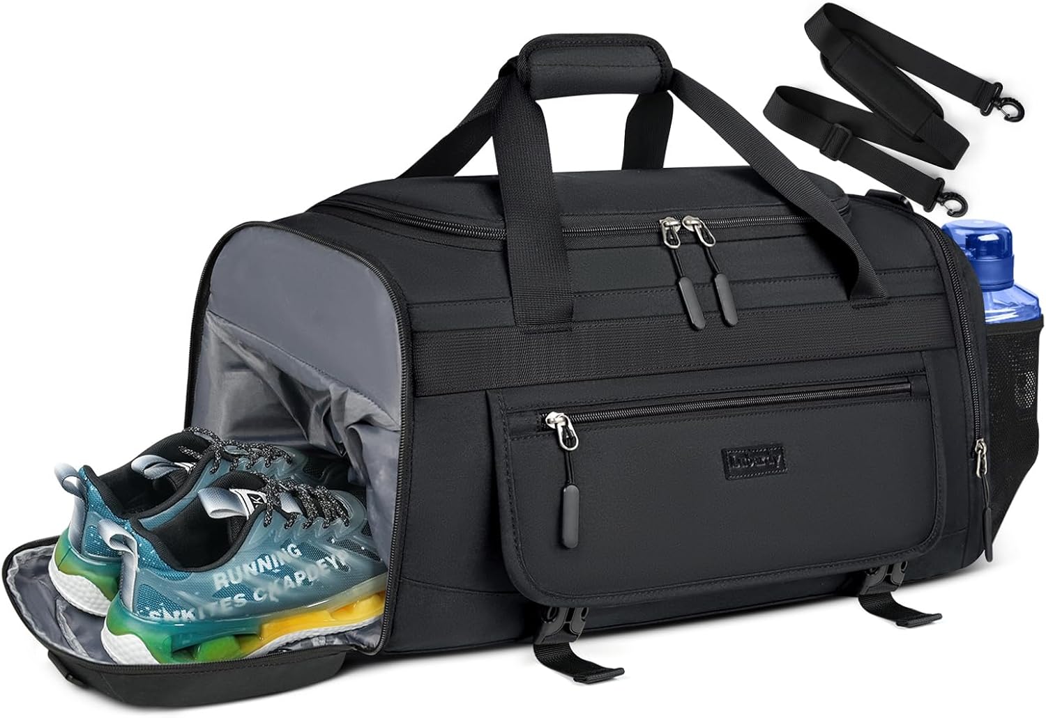 Sport Gym Bag Wasserdichte Gym Duffle Bag Leichte Reise Schulter Weekender Tasche Übernachtung Tasche für Damen Herren, Schwarz, 40L, Duffle Bag Frauen Reise Gym Tote Bag Weekender Übernachtung Tasche