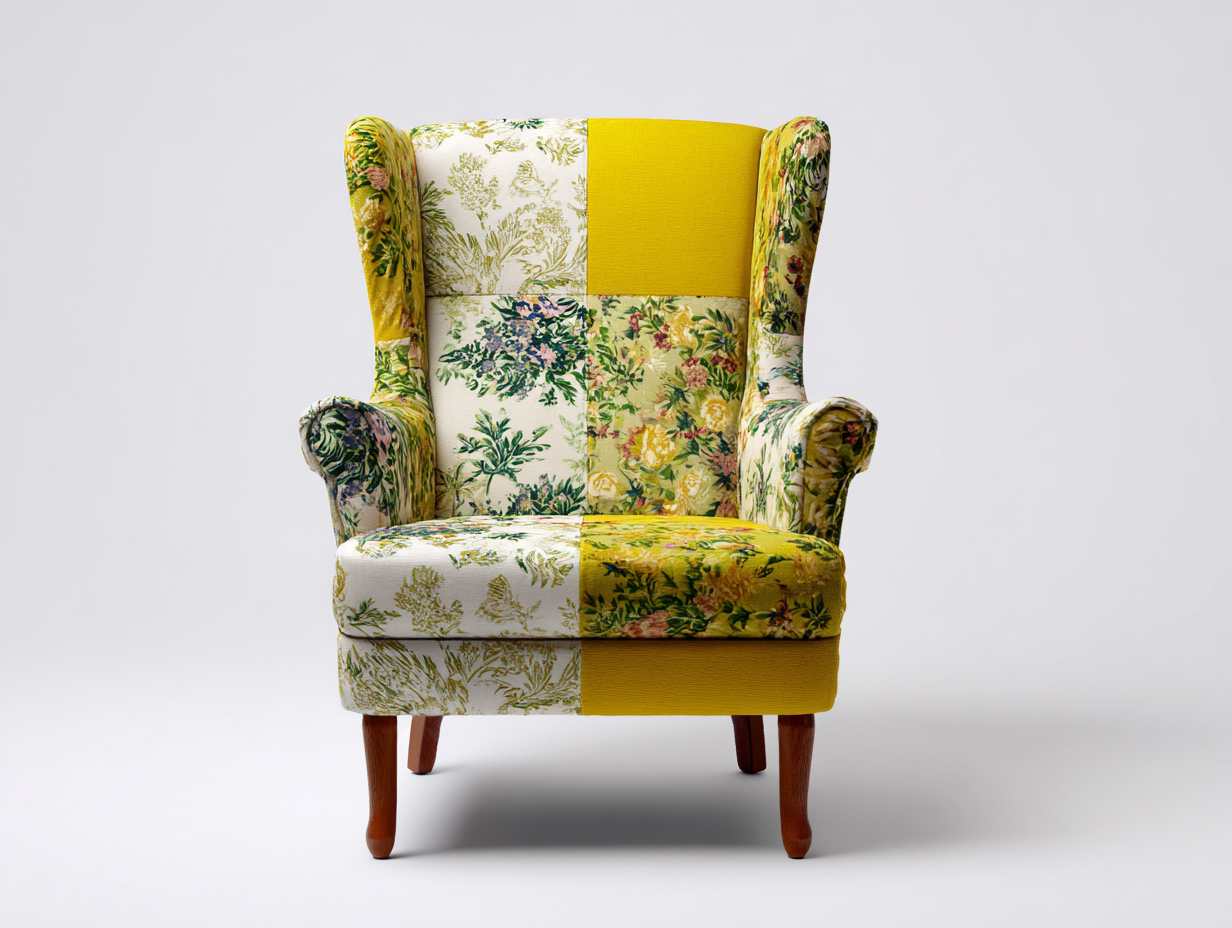 Stoffsessel-Stoff-Holz-76x84x108 cm-Gelb-Grün-Weiß-Landhausstil