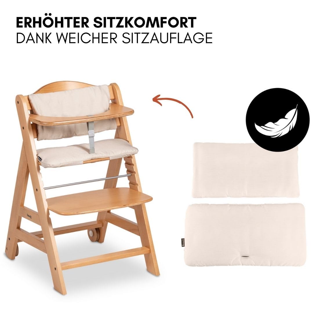 hauck Hochstuhl Beta+ Newborn Set Deluxe - Babyhochstuhl Set ab Geburt mit Neugeborenen Aufsatz Bouncer, Sitzpolster und Essbrett - Natural