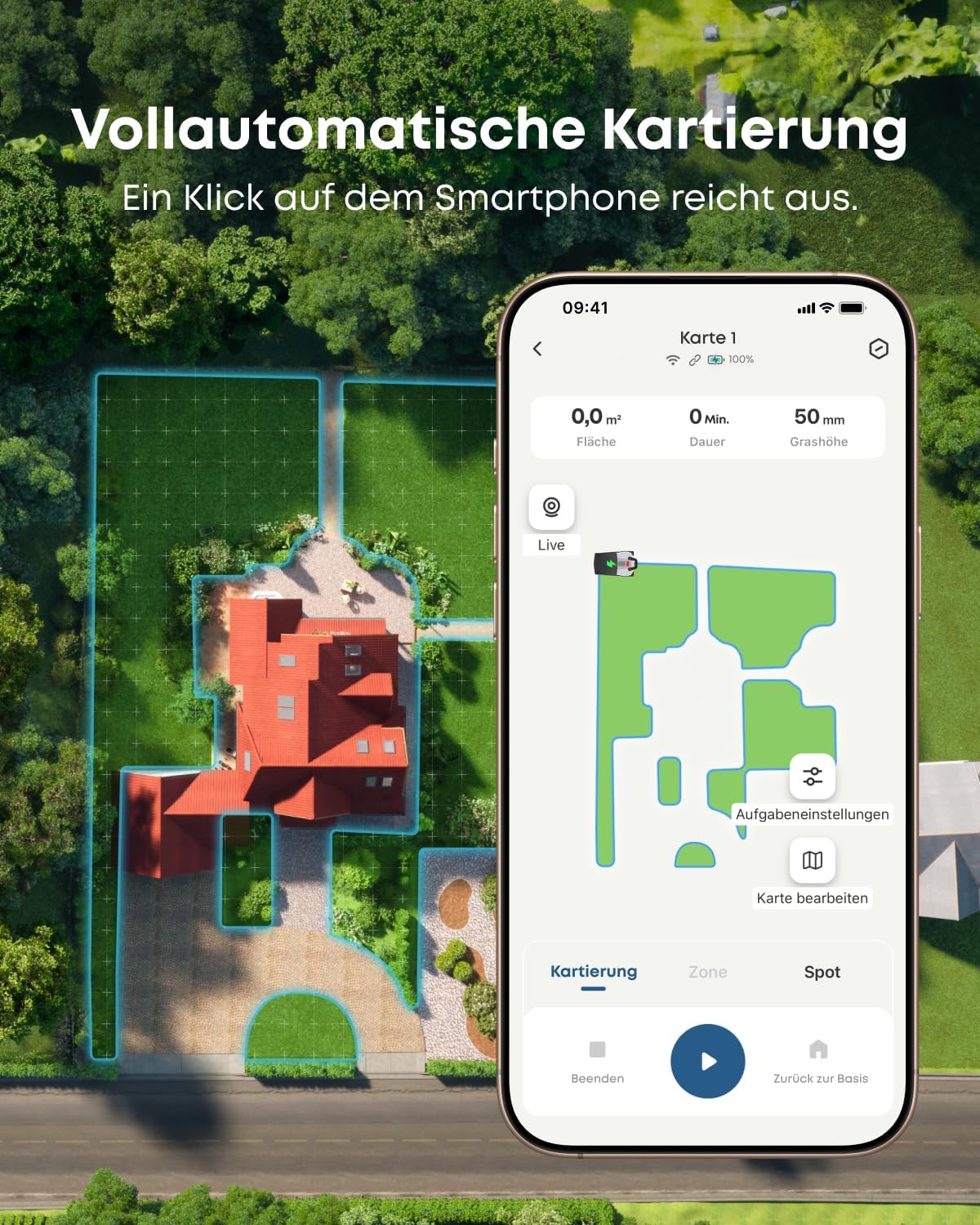 eufy E15 Mähroboter ohne Begrenzungskabel, Keine Signalausfälle, Kein RTK, TrueVision Technologie, Smart-Navigation, Garten bis 800m², Präzisionsrandschnitt, Hindernisvermeidung, App-Steuerung
