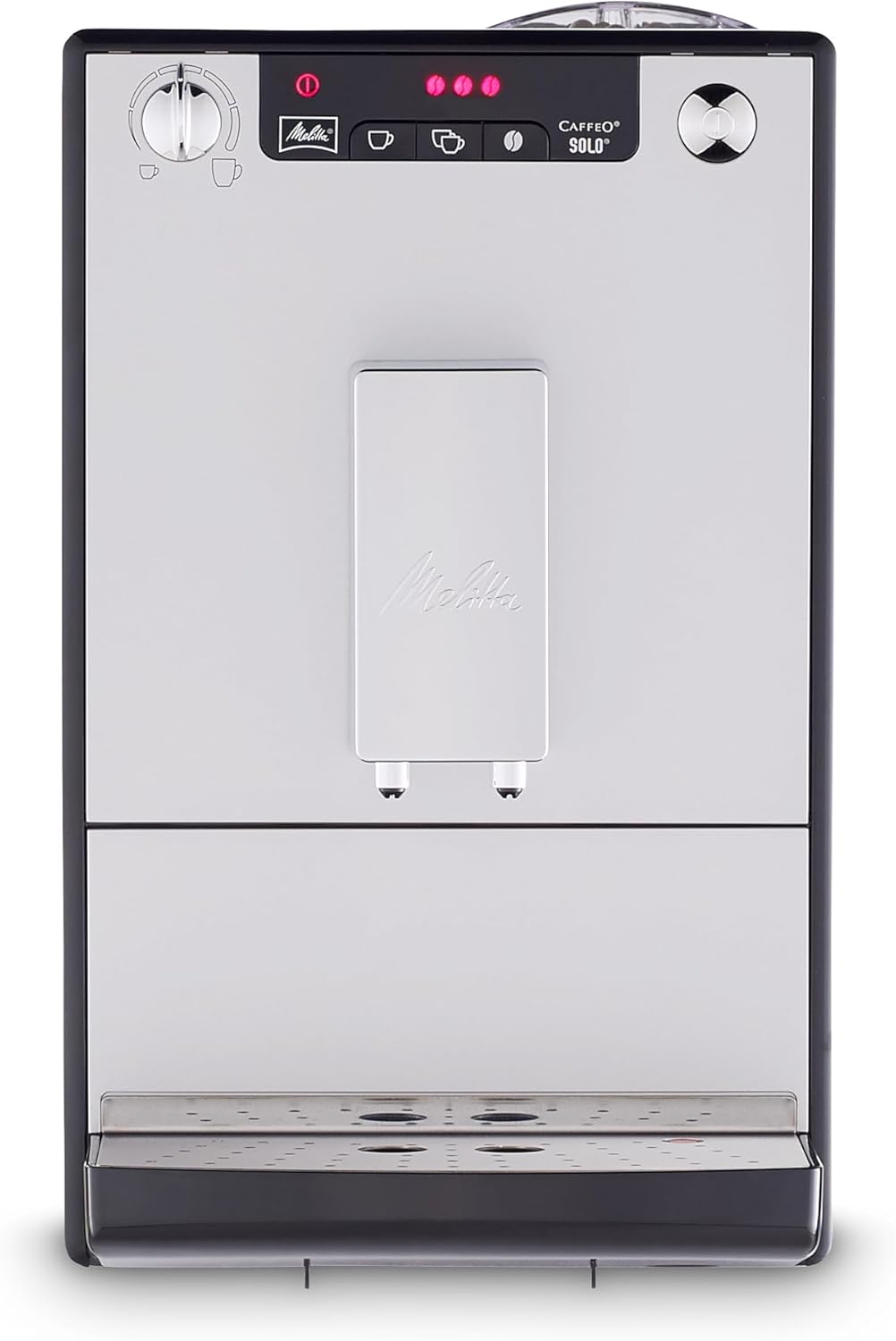 Melitta Solo - Kaffeevollautomat mit höhenverstellbarem Auslauf, kleine Kaffeemaschine mit abnehmbarem Wassertank, für z. B. Espresso oder Café Crème, silber
