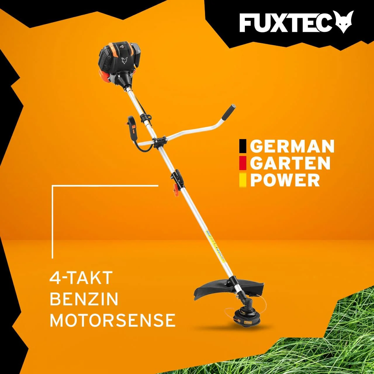 FUXTEC Benzine bosmaaier FX-4MS142, grastrimmer met 4-taktmotor, 320 mm maaicirkel, snelheidsregelaar en easy-starter, incl. draadspoel/professionele draagriem