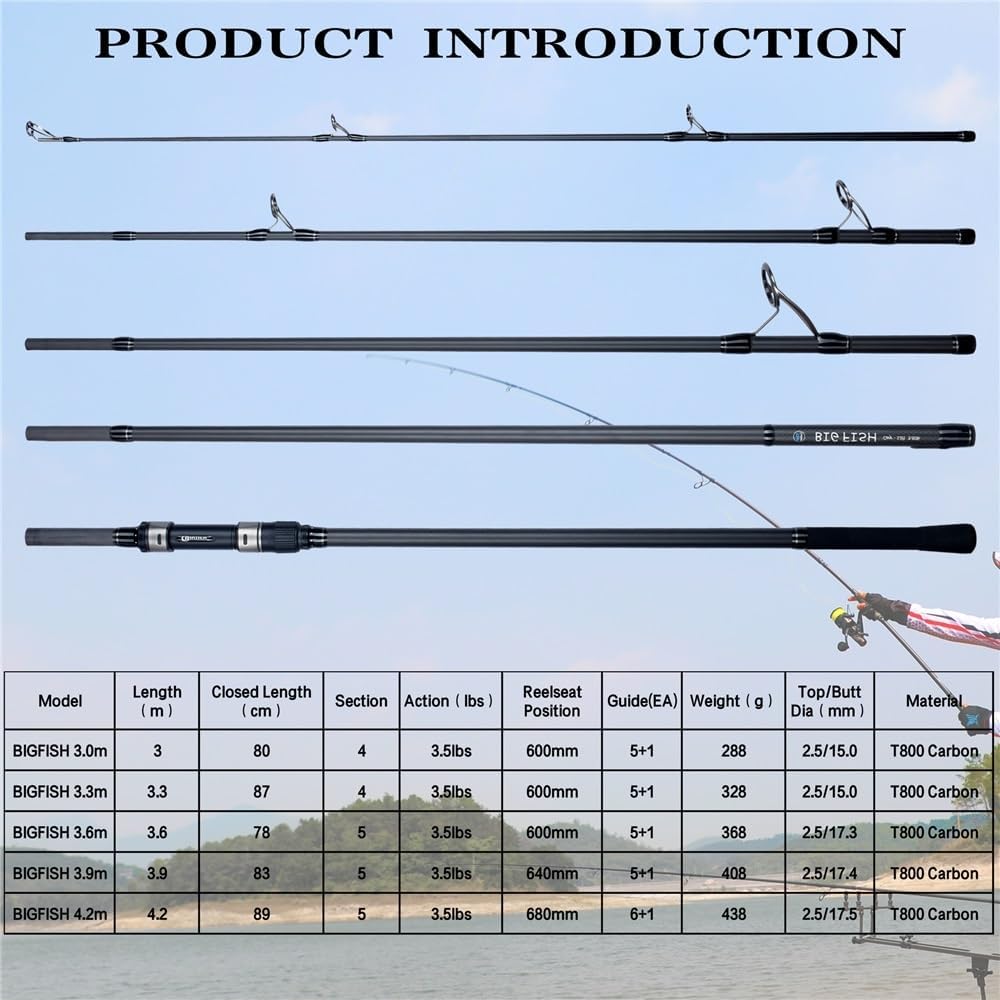 Angelrute, T800 Carbon Karpfen Angelrute 3,5 £ 4,5 m-3,0 m Reise Spinning Pole, Meerwasser oder Süßwasser