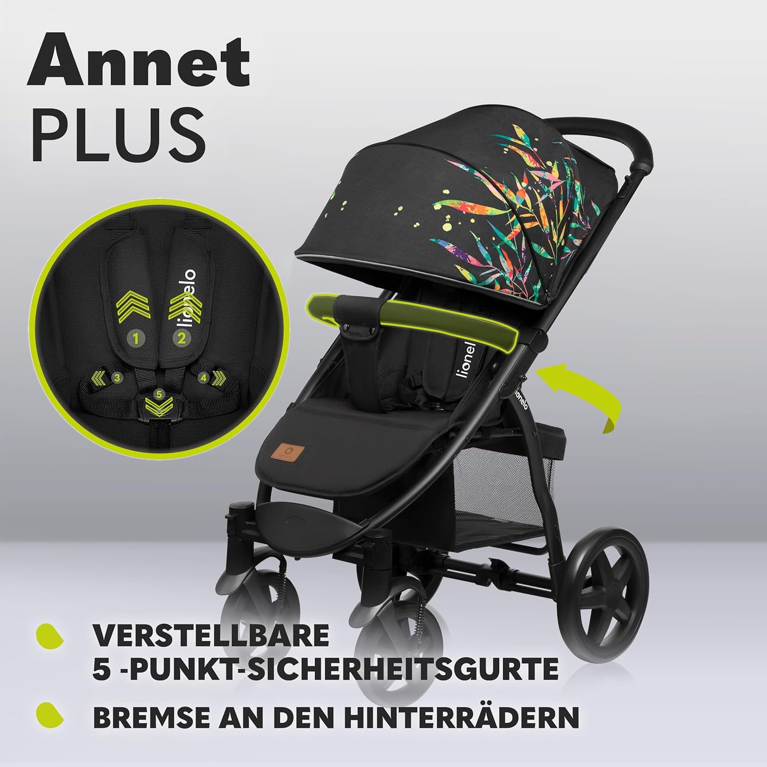 LIONELO Annet Plus Buggy bis 22 kg mit Liegefunktion, Kinderwagen klein zusammenklappbar mit Zubehör, Eva-Schaum-Räder, Moskitonetz, Fußdecke Getränkehalter, Korb