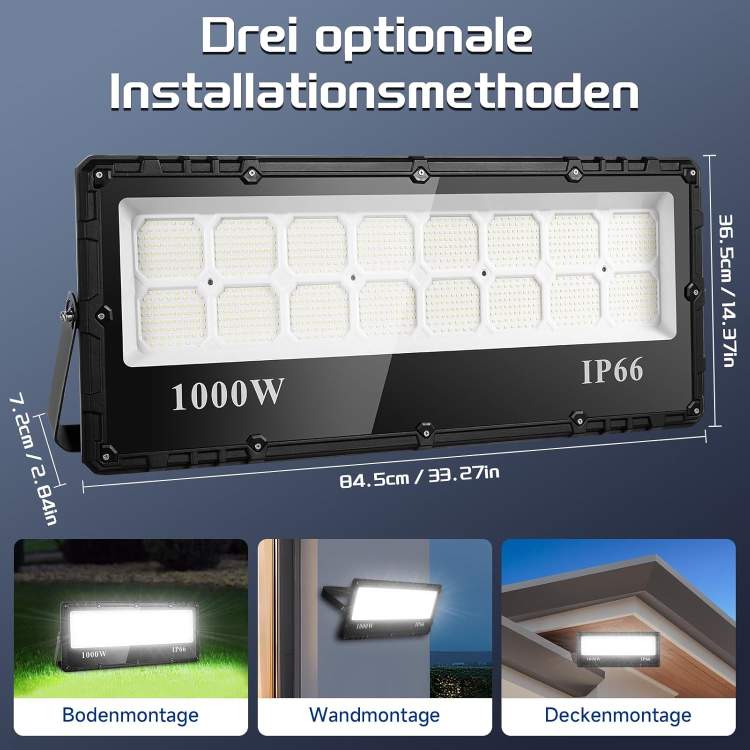 LED Strahler 1000W 100000LM Fluter Flutlicht Außenstrahler - 2Pcs 6500K Kaltweiß Superhell Scheinwerfer Wandleuchte, IP65 Wasserfest Innen- Außenbeleuchtung für Garten Hof Garage Hotel Rasen