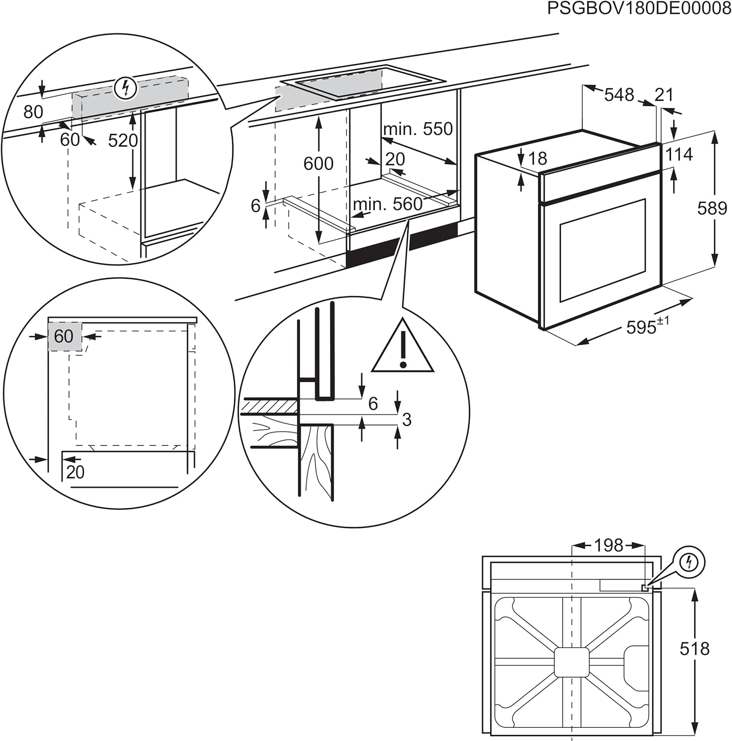 Electrolux EOF4P46X Multifunktions-Backofen, 72 l, Klasse A+, SurroundCook, Pyrolytische Reinigung, 589 x 594 x 569 mm, Edelstahl Anti-Fingerabdruck