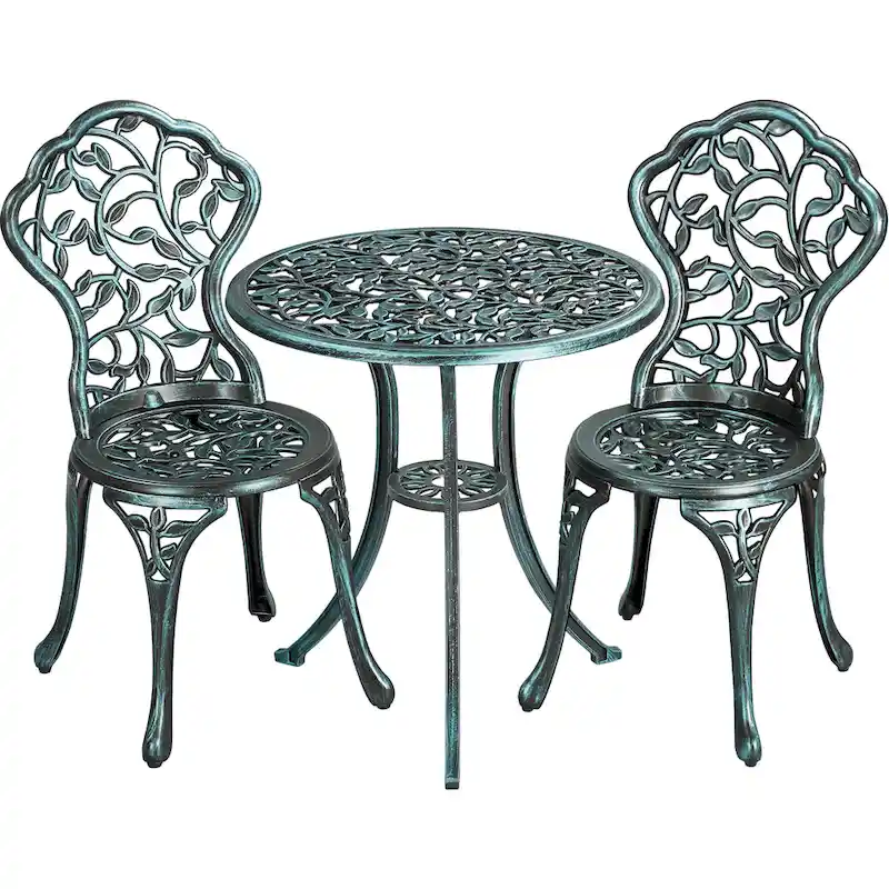 Yaheetech 3-Piece Aluminum Patio Bistro Table Set Antique Chair Sets