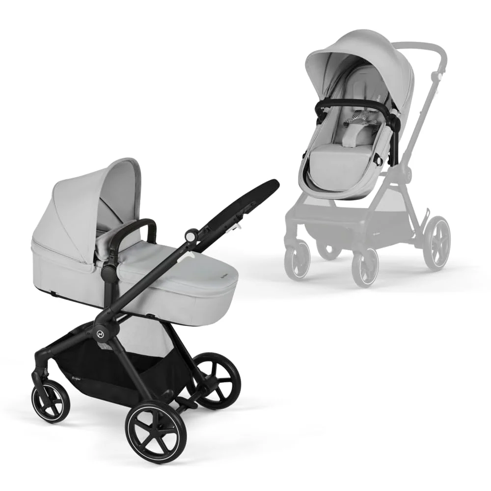 CYBEX Gold Kinderwagen EOS Lux 2-in-1 mit Babyschale Aton B2 i-Size und Babyschalen-Adapter, Reisesystem, Ab Geburt bis 22 kg (ca. 4 Jahre), Moon Black (Schwarz)