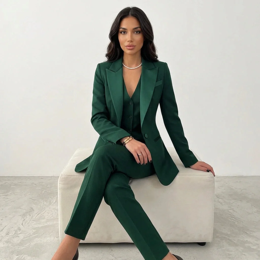 Damen Hosenanzug 3-teilig Set mit Blazer Weste und Stoffhose | Elegantes Business Outfit f��r B��ro und Events