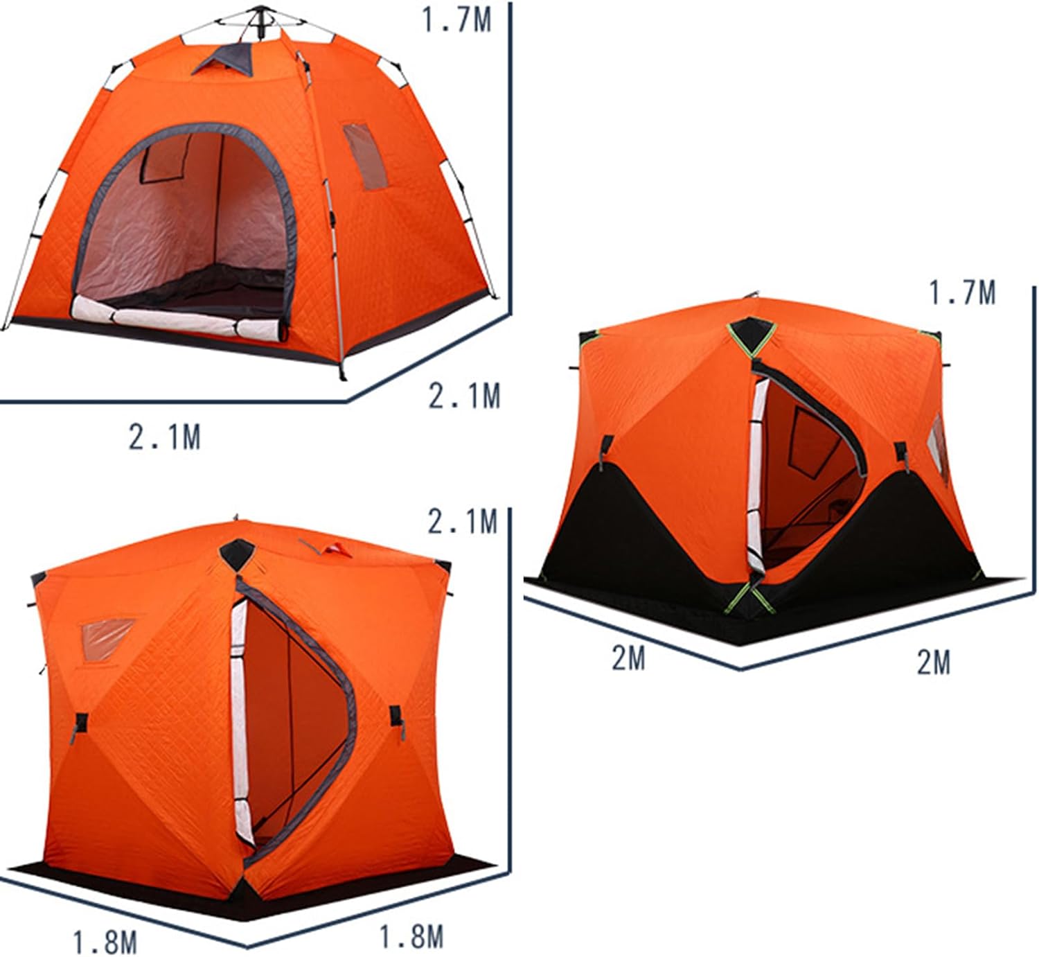 Tragbare Thermo-Hub-Zelte – 4-seitiges Pop-Up-Eisangeln mit Boden und isolierten Wänden – passend für 3–5 Personen, inklusive Tragetasche