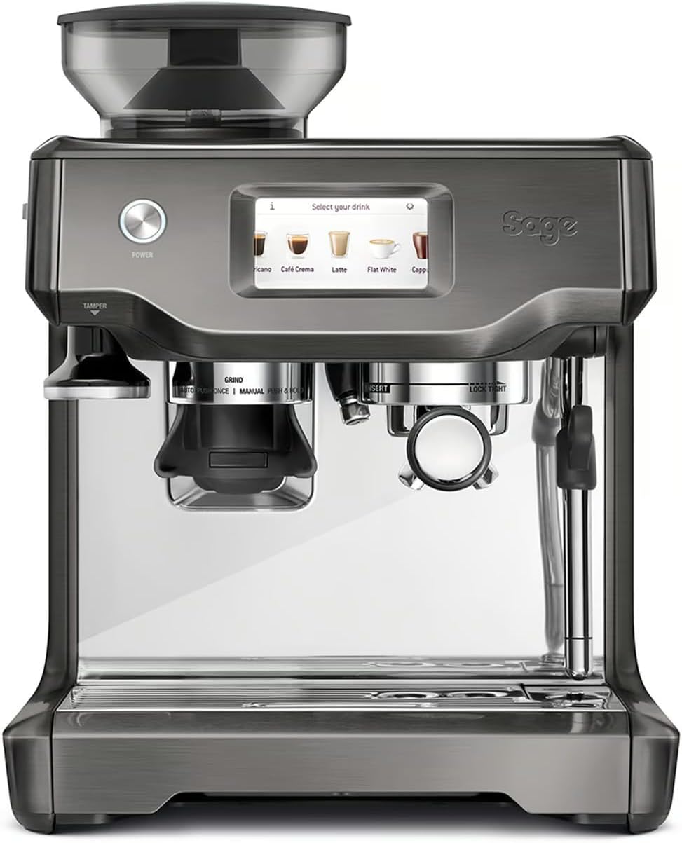 Sage - The Barista Touch - Kaffeemaschine mit automatischem Milchaufschäumer & integriertem Mahlwerk - Touchscreen, abnehmbarer Tamper, 5 Voreinstellungen - Siebträgermaschine - Gebürsteter Edelstahl