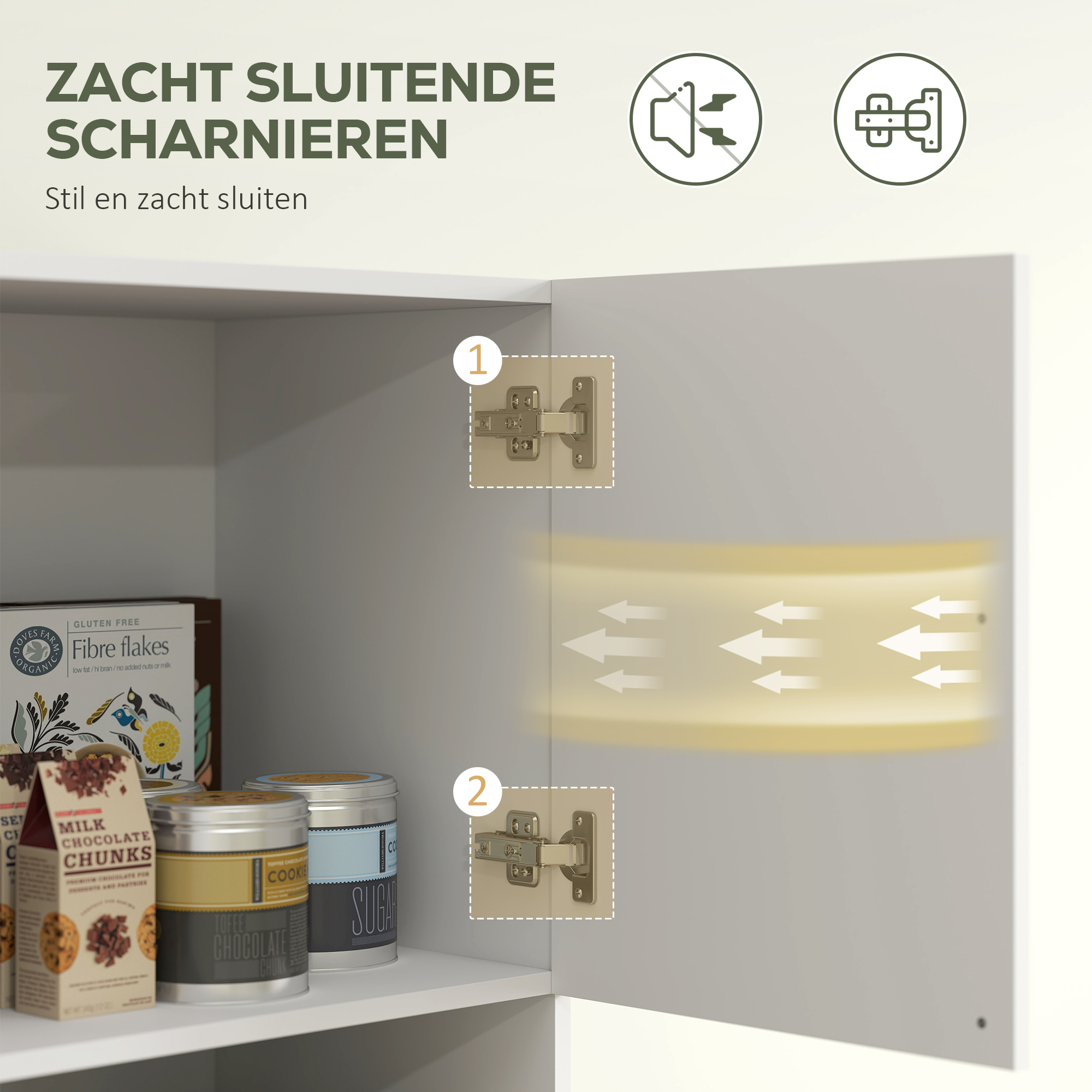Keukenkast, 4 Kasten, 6 Deuren, 12 Scharnieren, Werkblad, Spaanplaat, Wit