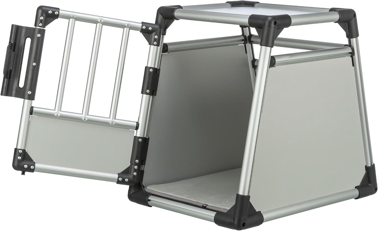 TRIXIE Hunde-Transportbox, Aluminium, L: 92 x 64 x 78 cm, grafit, rutschfste Liegematte, Klettleiste am Boden, Sicherheitsverschluss, stabil und geruscharm, hochgeschlossene Wnde - 39338