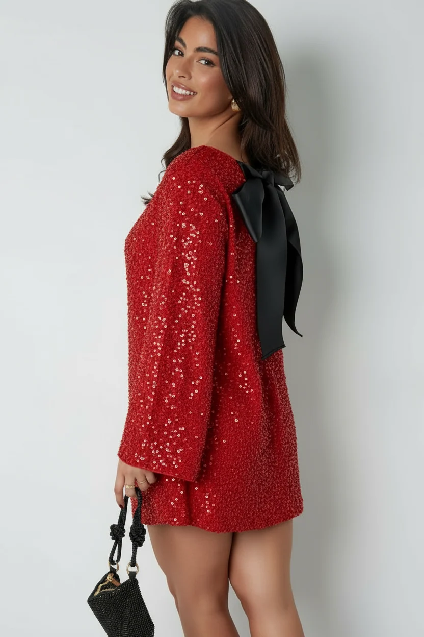 Glitzerndes Mini-Kleid mit Pailletten & Satinschleife