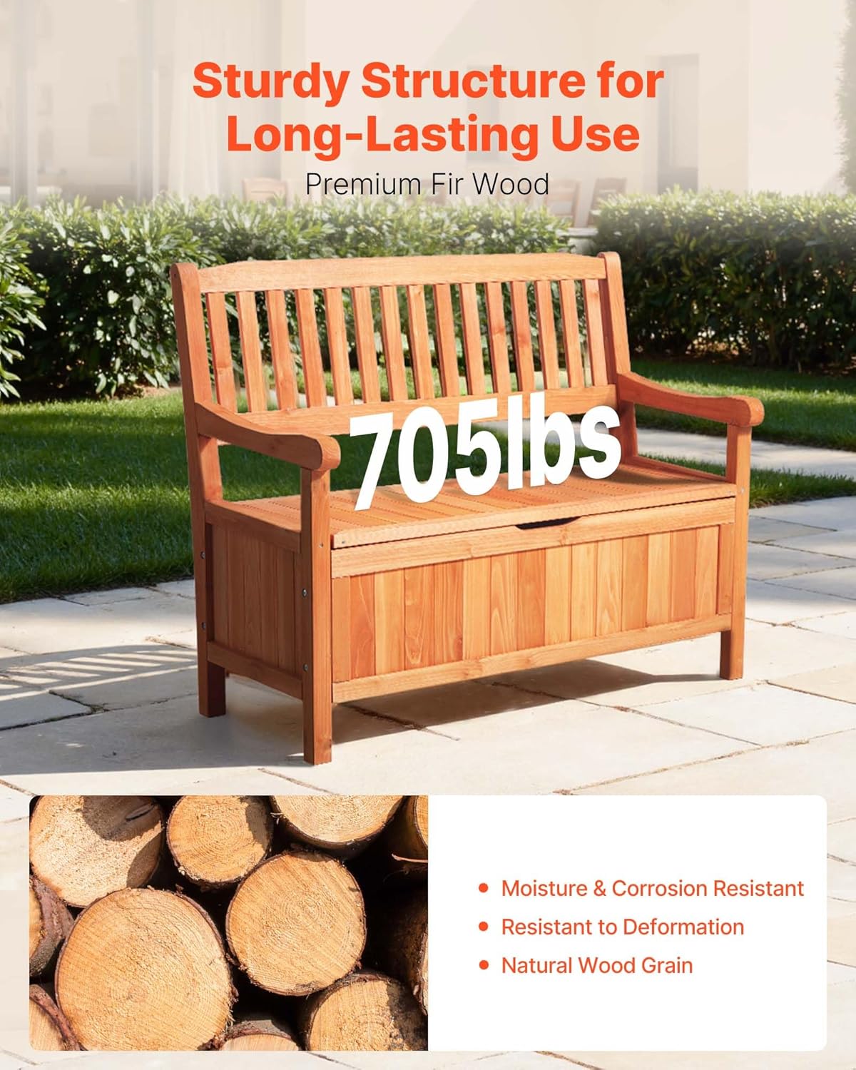 VEVOR Gartenbank, Truhenbank mit Stauraum, Aufbewahrungsbank, Tragkraft bis zu 328 kg, Gartensitzgelegenheit & Veranda-Dekoration, für Terrasse, Garten, Balkon, 106,5x58,5x90,1 cm