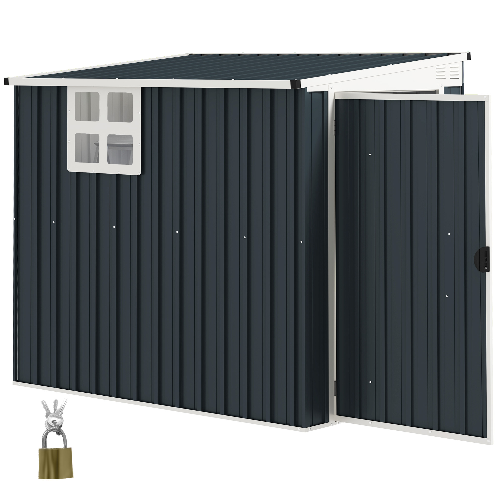 Tuinopslagschuur, Gereedschapsschuur voor Tuingereedschap, met Venster, Ventilatieopeningen, Afsluitbaar, Staal, Donkergrijs