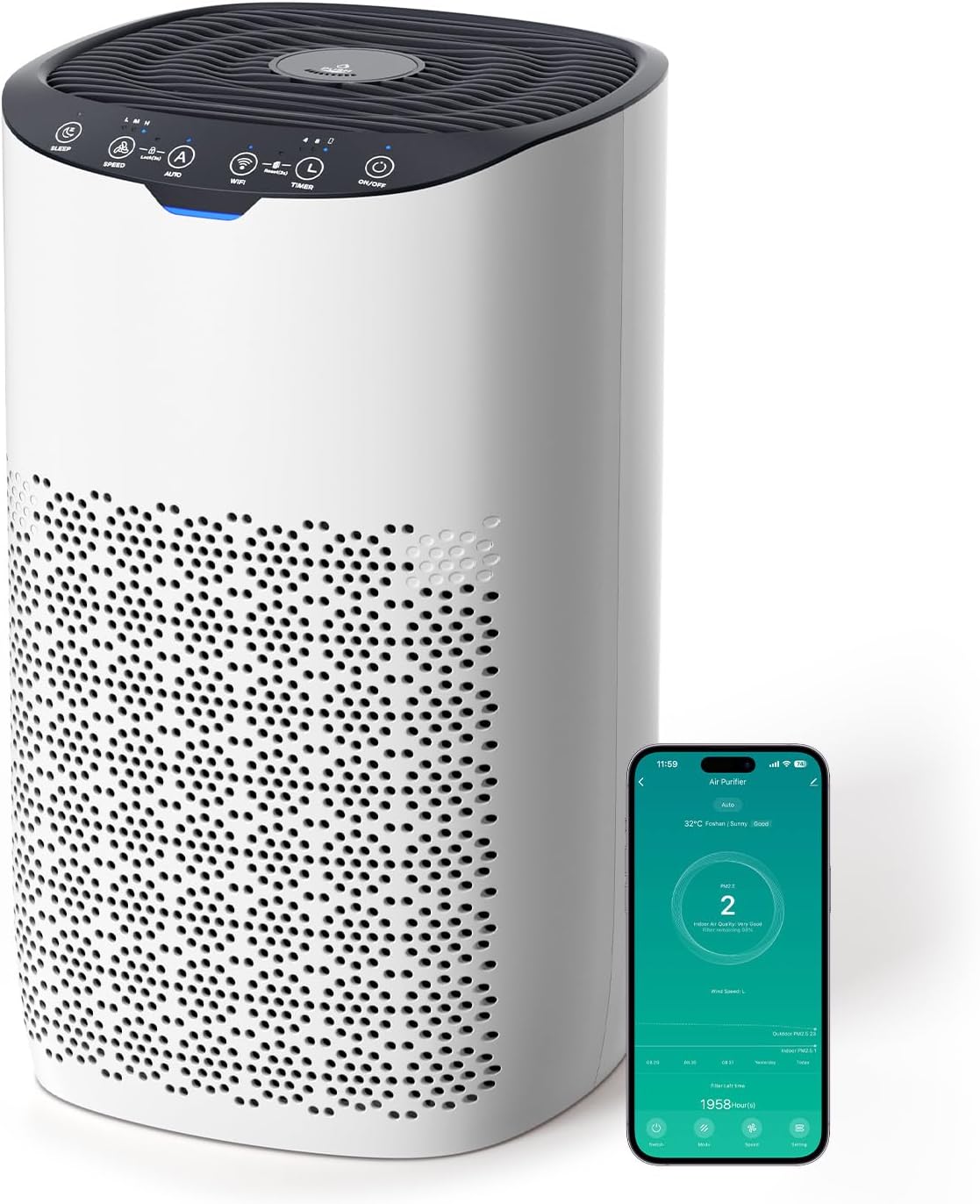 AROEVE Luftreiniger, CADR 300 m³/h für 120 m² Raum, Luftreiniger Allergiker gegen Pollen, Staub, Tierhaare, Rauch, Automatikmodus mit Sensor, Leise 25dB, Ideal für Allergie-Haushalte