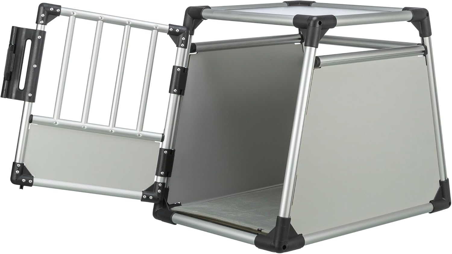 TRIXIE Hunde-Transportbox, Aluminium, L: 92 x 64 x 78 cm, grafit, rutschfste Liegematte, Klettleiste am Boden, Sicherheitsverschluss, stabil und geruscharm, hochgeschlossene Wnde - 39338