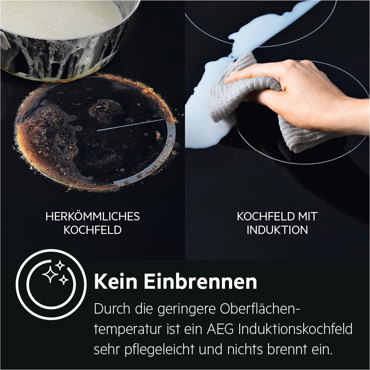 AEG IKE64441XB Autarkes Kochfeld / Induktion / Serie 6000 mit Bridge / Hob²Hood / Slider-Bedienung / 60 cm / Edelstahlrahmen / 4 Kochzonen / Bridge-Funktion / Powerfunktion / Kindersicherung