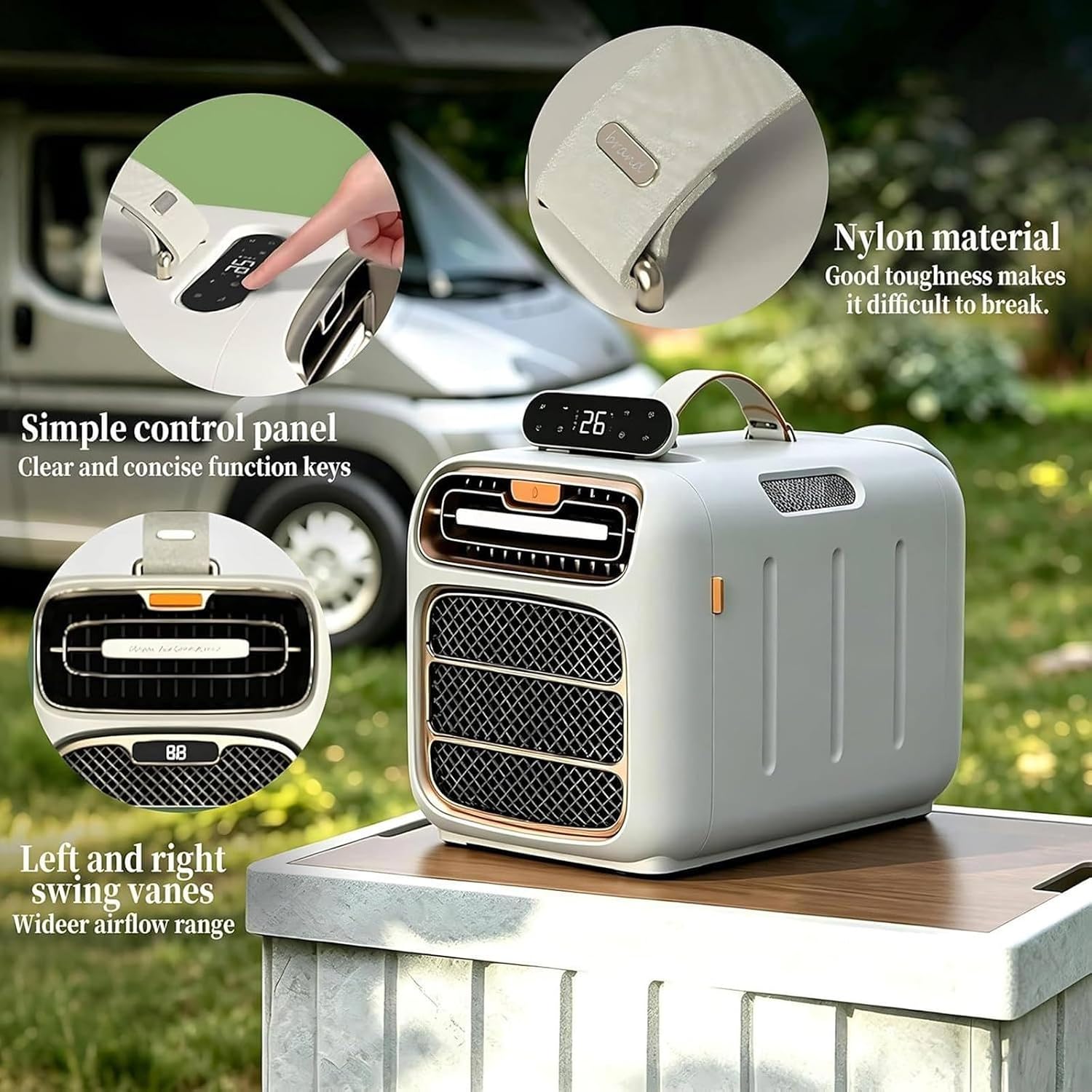 Tragbare Klimaanlage, Camping Klimagerät mit Heizfunktion, Geringer Energieverbrauch, 8-10㎡ Kühlfläche, Einstellbare Temperatur, für Zelt Camper Van cool AC110V