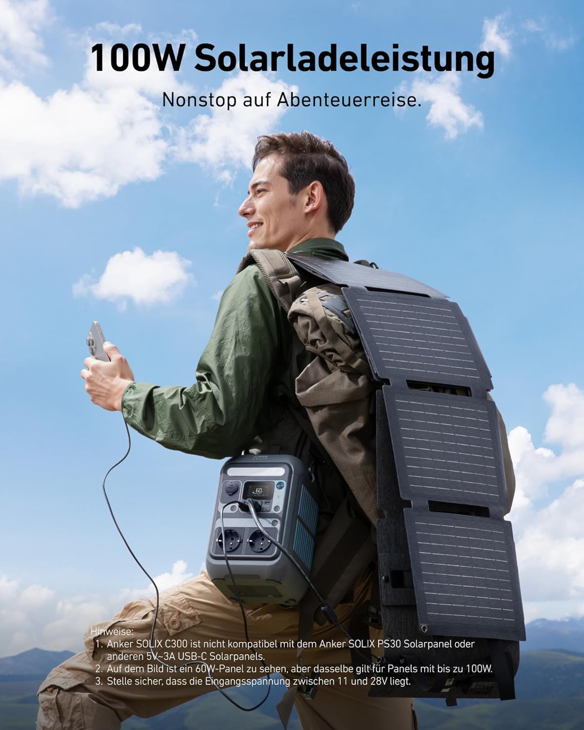 SOLIX C300 Tragbare Powerstation, 288Wh LiFePO4 Akku, 300W (Max 600W) Solargenerator, 140W Beiseitige Schnellladeleistung, Für Camping, Draußen, Reisen, Notfälle, unterwegs (Solarpanel Optional)