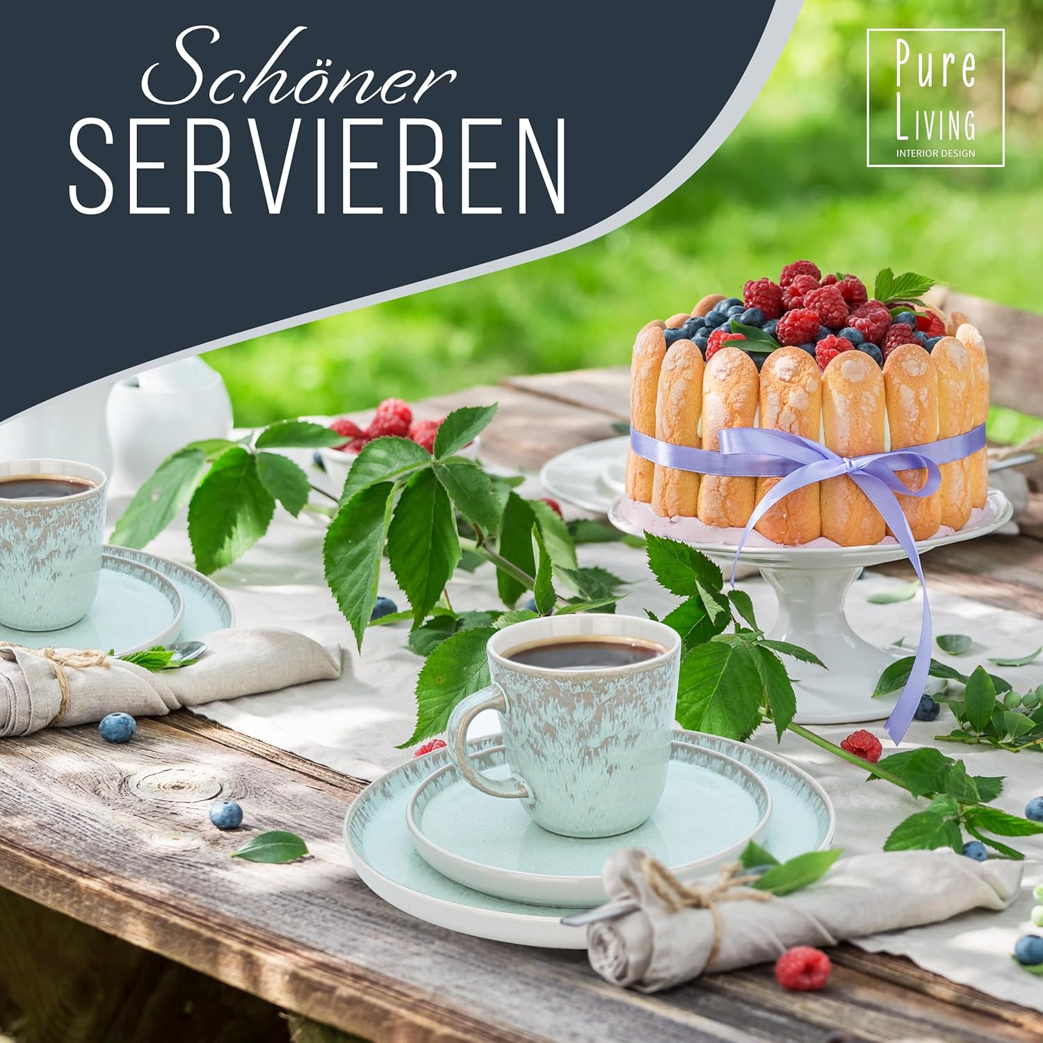 Steingut Geschirrset 6 Personen Ibiza 24 tlg. TESTSIEGER, Traumhaftes Mediterranes Steingut Geschirr Set, Schüssel- und Teller Set, Tafelservice 6 Personen, Geschirrsets Pure Living in Blau-Beige