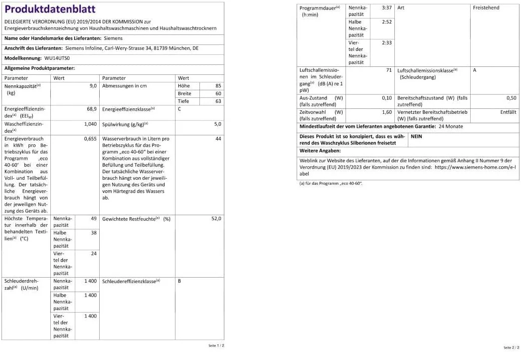 Siemens WU14UTS0 iQ500 onderbouw wasmachine, 9kg, 1400 tpm, Outdoor-impregneerprogramma, varioSpeed functie, bijvulfunctie