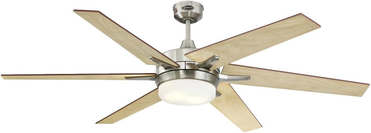 72077 Cayuga Deckenventilator 152 cm, gebürstetes Nickel, für den Innengebrauch, Leuchtenset mit Opalmilchglas