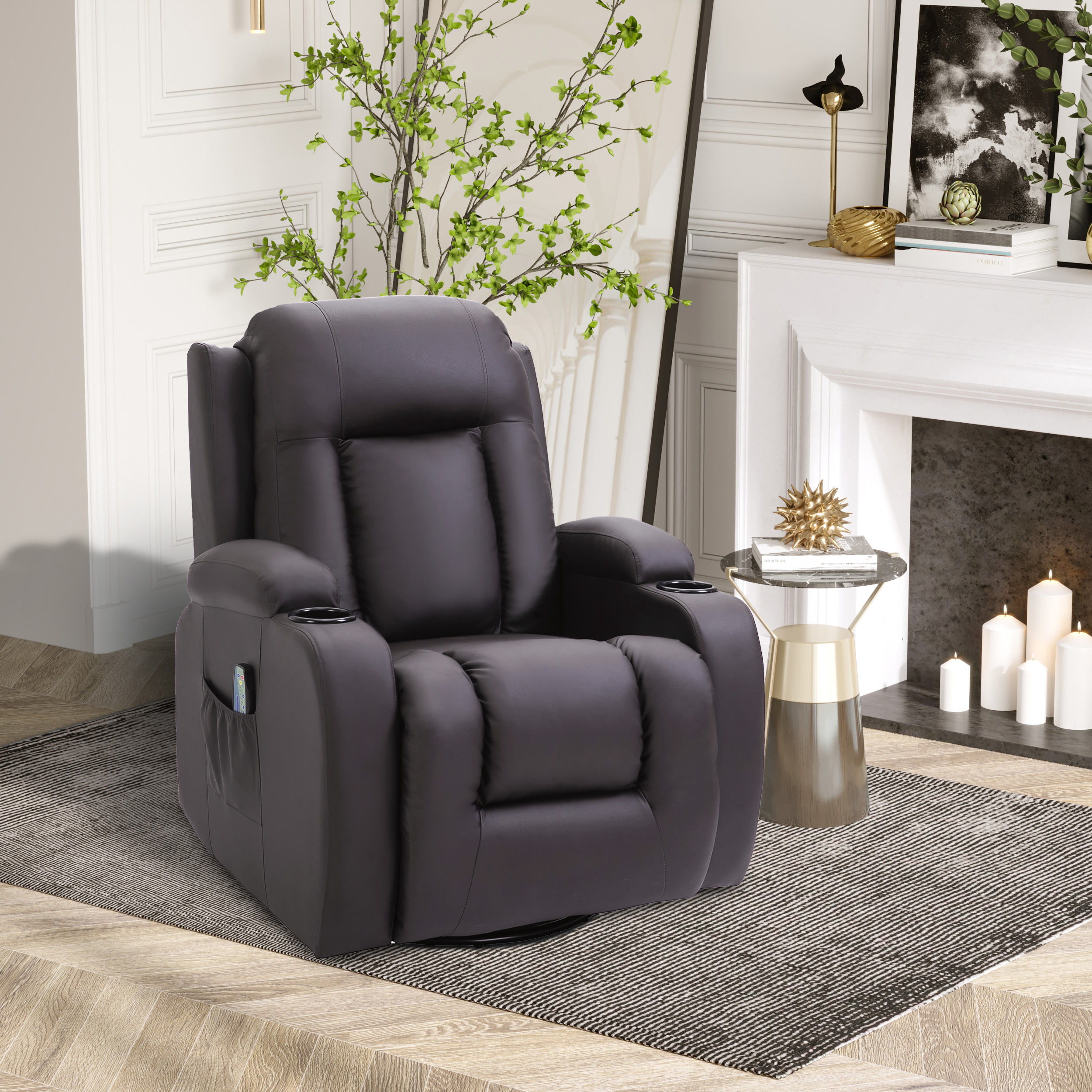 Massagestoel, relaxstoel, schommelfunctie, 8 vibratiepunten, inclusief afstandsbediening, Koffiebruin