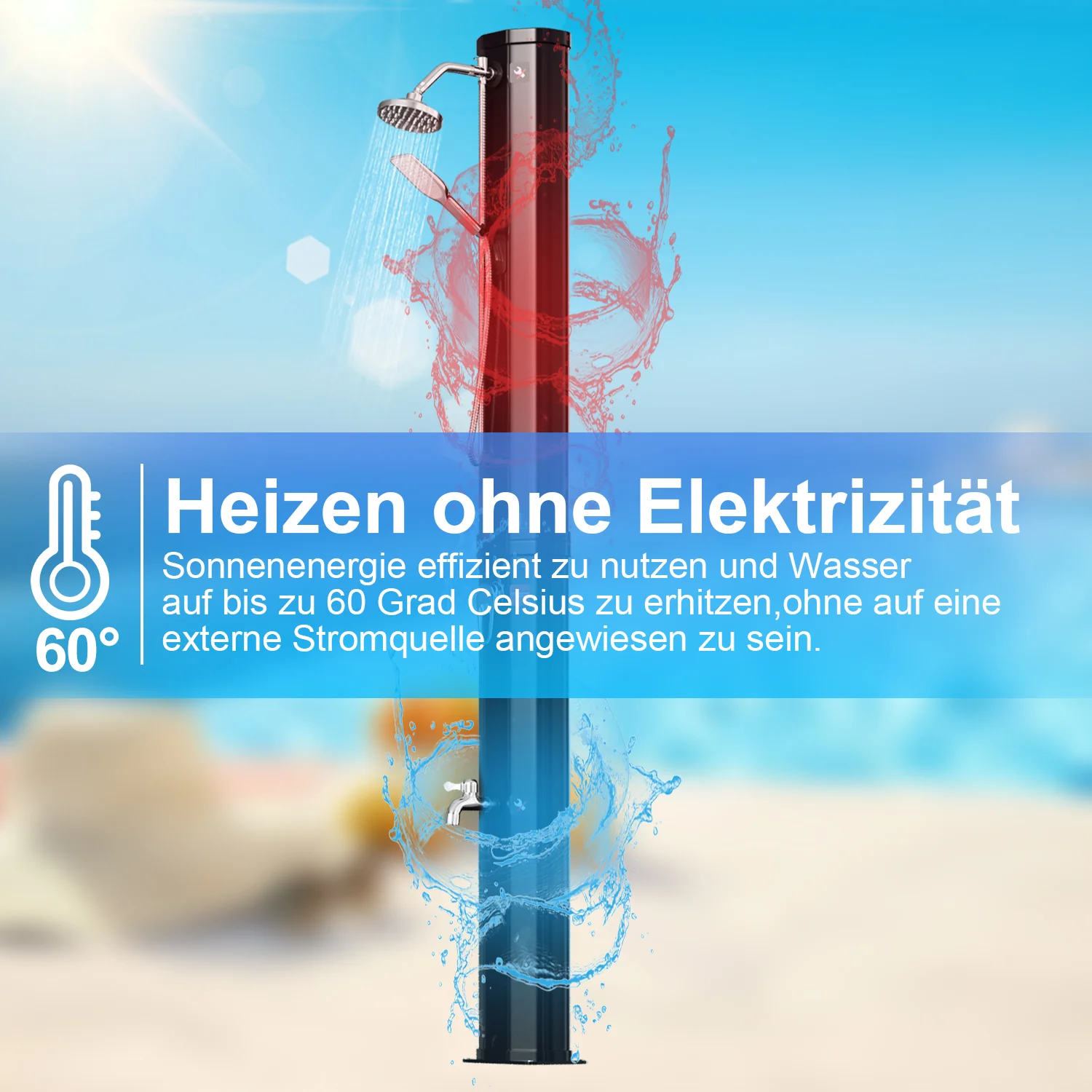 Sonnewelt Solardusche 40L Solardusche Gartendusche Inkl. Schutzhaube und Handbrause