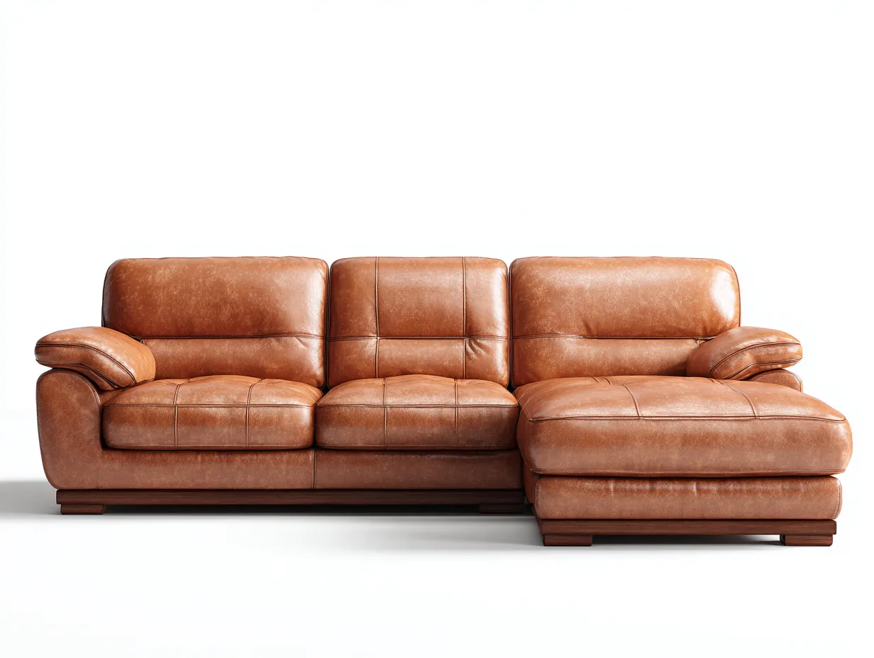 Ecksofa-Leder-Holz-282x176x89 cm-Braun-Klassischer Wohnstil