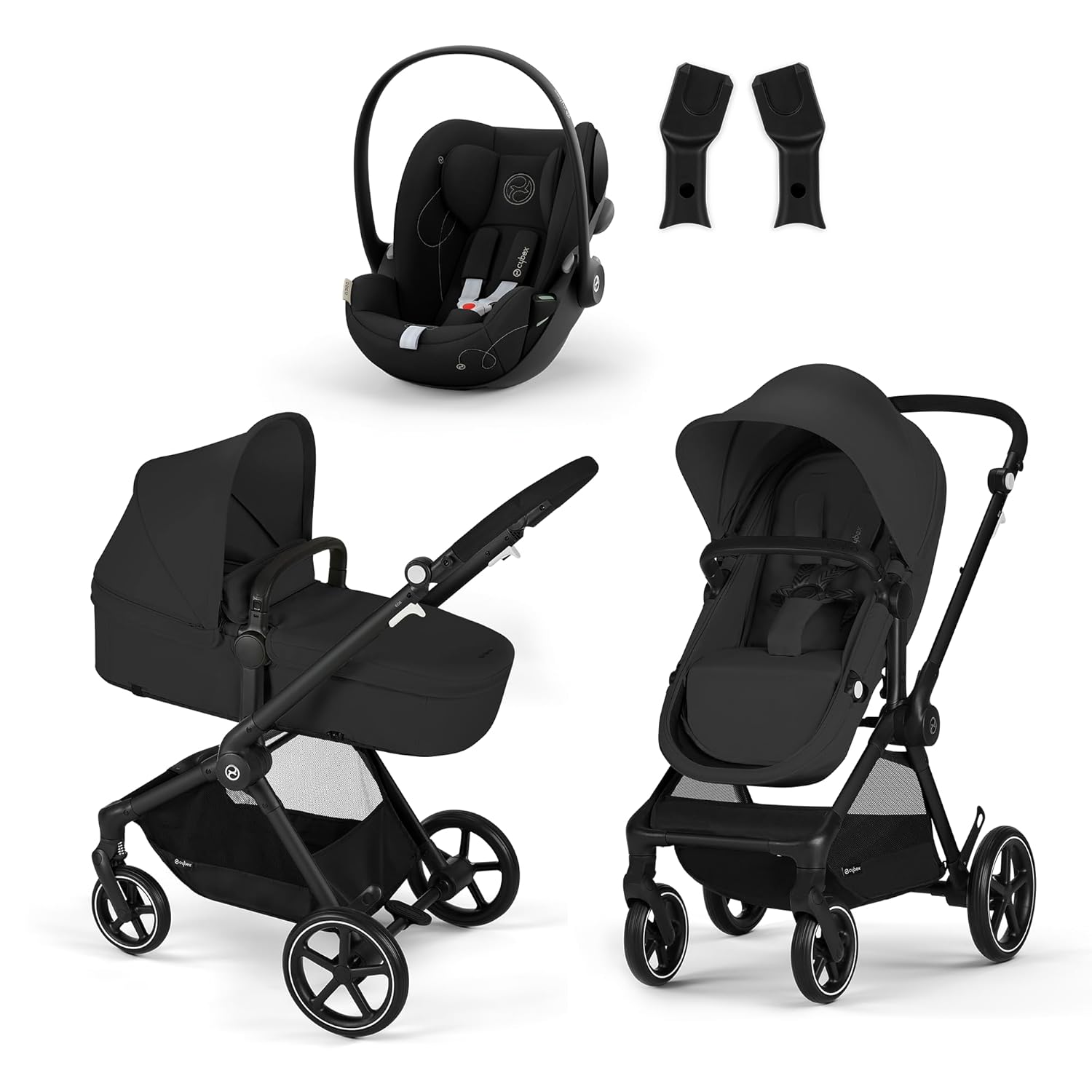 CYBEX Gold Kinderwagen EOS Lux 2-in-1 mit Babyschale Aton B2 i-Size und Babyschalen-Adapter, Reisesystem, Ab Geburt bis 22 kg (ca. 4 Jahre), Moon Black (Schwarz)