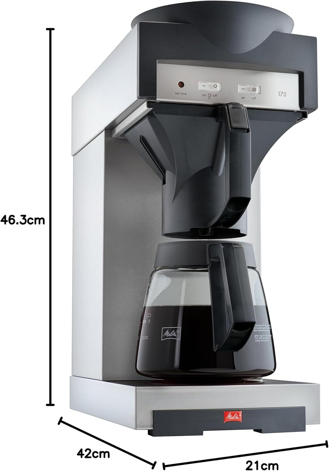 Melitta 20348 Filterkaffeemaschine mit Glaskanne, 1,8 l, Warmhalteplatte, 17M, Edelstahl/Schwarz ,