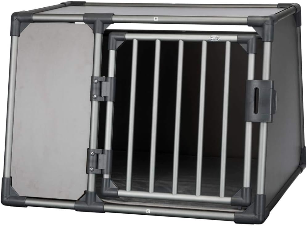 TRIXIE Hunde-Transportbox, Aluminium, L: 92 x 64 x 78 cm, grafit, rutschfste Liegematte, Klettleiste am Boden, Sicherheitsverschluss, stabil und geruscharm, hochgeschlossene Wnde - 39338