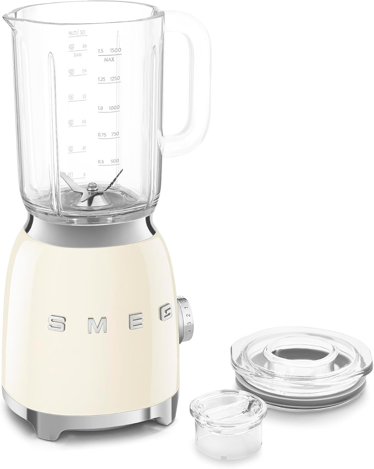 Smeg, BLF03CREU, 1,5 l Standmixer, 4 -Geschwindigkeitsstufen, 4 Automikprogramme, Abnehmbare Doppelklinge, Deckelöffnung transparent mit Dosierkappe, rutschfest, 800W, Creme