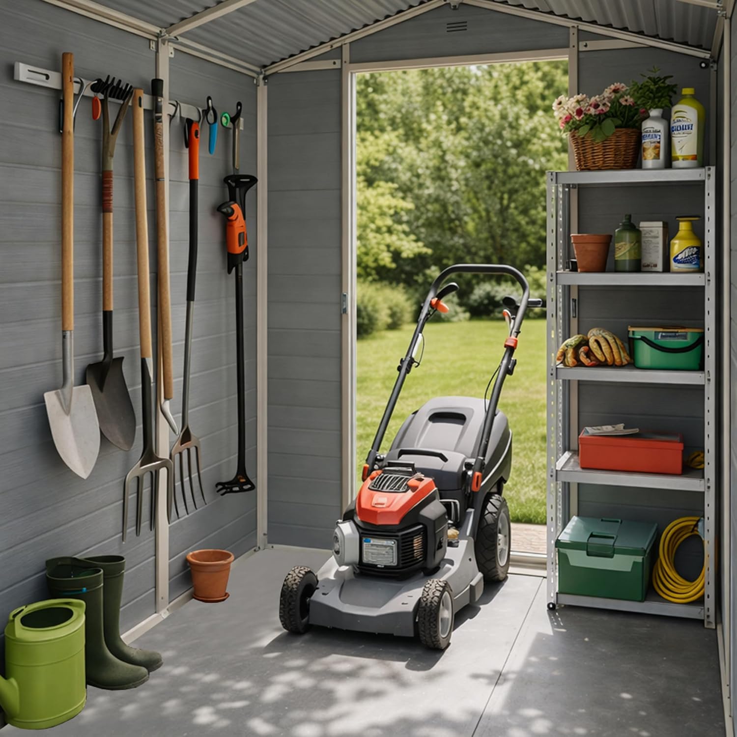 Gartenhaus Lönneberga 2,5m² Kunststoff | Polypropylen (PP) Geräteschuppen witterungsbeständig 124 x 191 x 167/199 cm (B x T x H) grau