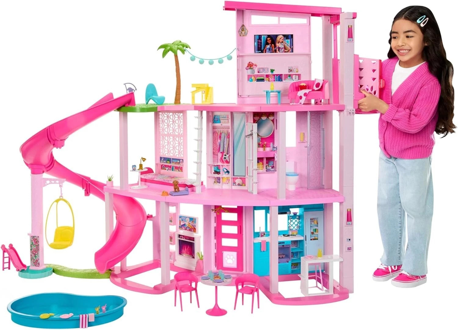2025 Barbie Dreamhouse Licht- en Geluidszwembadfeest 115 cm 75-delige Speelset Poppenhuis