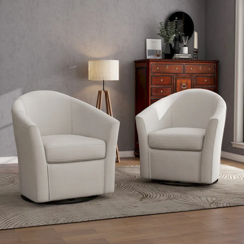 Set of 2 Modern Upholstered Swivel Barrel Chair Living Room Accent Chair