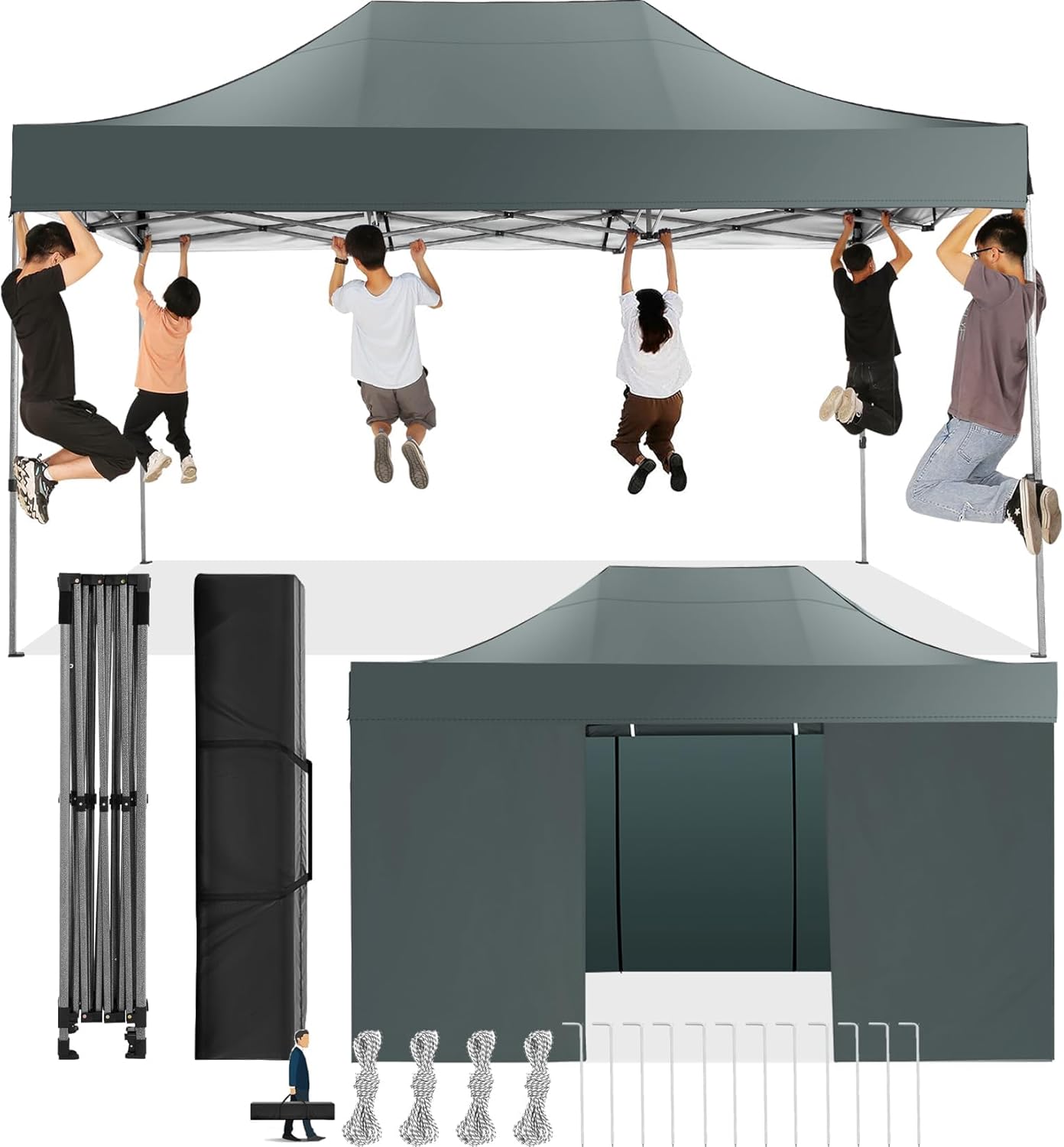 COBIZI Faltpavillon 3x4,5 Wasserdicht Stabil Winterfest mit Seitenwand,Pop Up Pavillon Partyzelt,Sonnenschutz Gartenpavillon,Pavillon Faltbar mit Handtasche(3 mal 4,5m Grau)