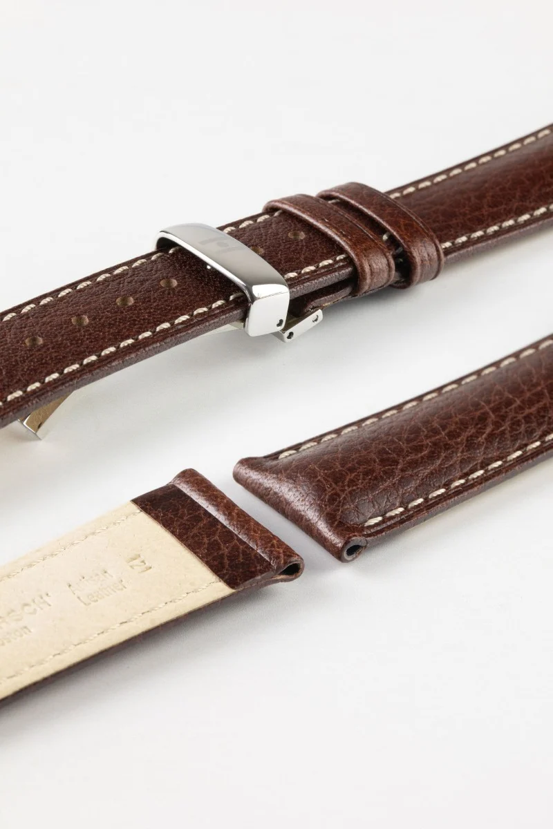 Hirsch BOSTON NQR Brown Buffalo Calfskin Leather Watch Strap
