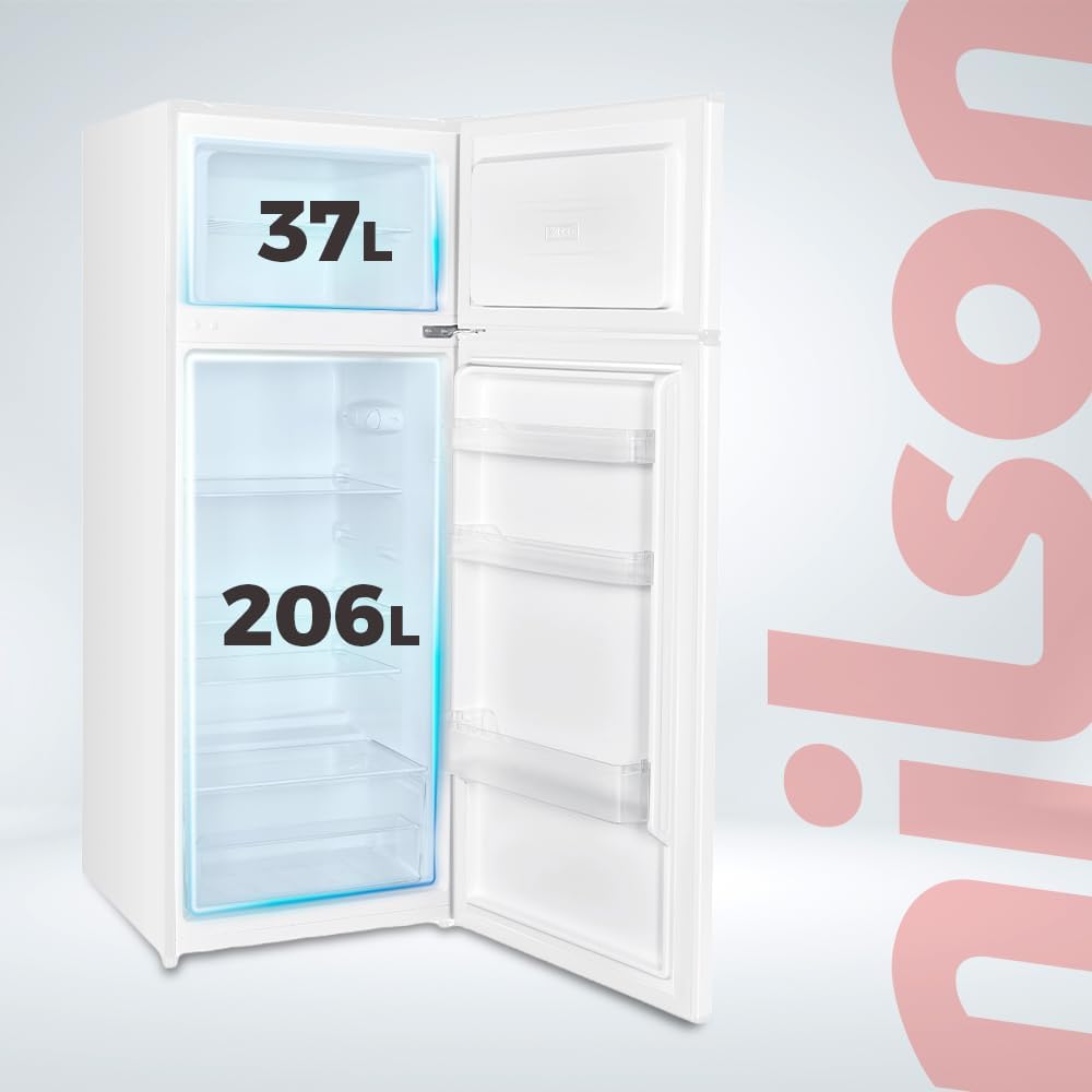Nilson Refrigerator 2 Doors White NF145500E. Capacity 206 Liters, Reversible Door, Low Sound, Energy Efficiency Class E