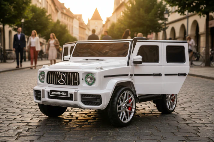 Kids Mercedes G63 G wagon 12v Ride on Car SUV with Remote - White - With High Doors