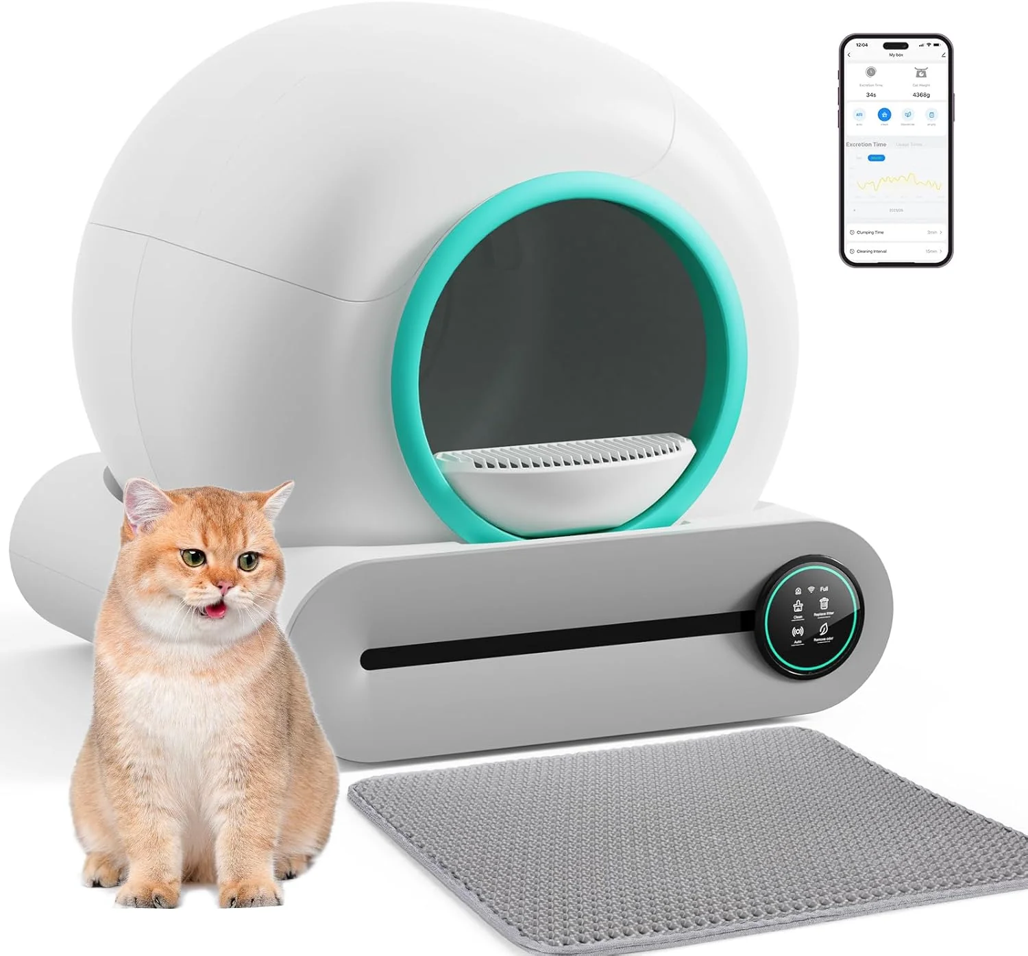 Selbstreinigende Katzentoilette, Automatische Katzentoilette mit Matte und Einlagen, 65 l + 9 l gro?e Kapazit?t, Selbstreinigende Katzentoilette, App-Steuerung/Geeignet f��r mehrere Katzen �C Grau