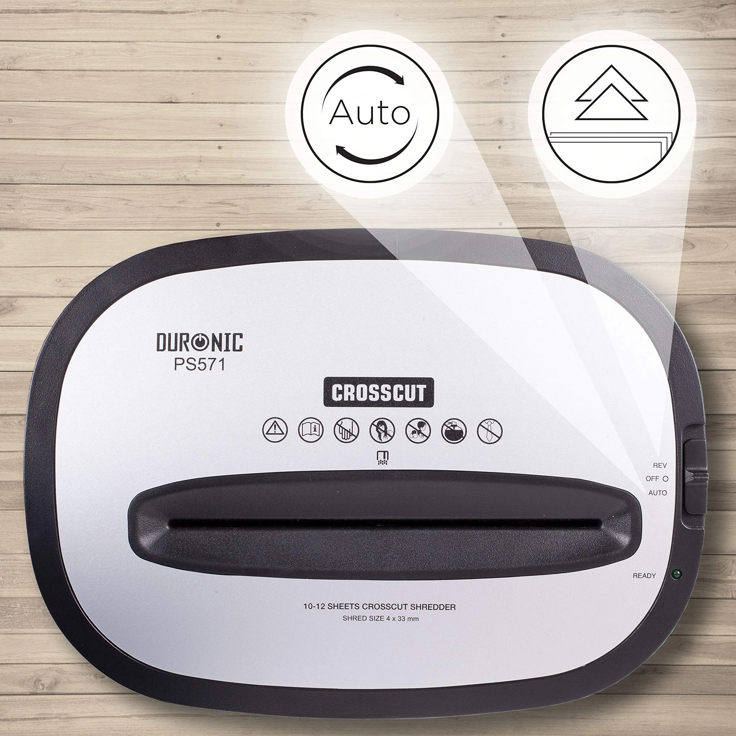 2025 Duronic Papiervernietiger PS571, kruisgesneden, voor 12 vellen, robuuste kleine elektrische papierversnipperaar, datavernietiger voor thuis en kantoor, vernietigt papier, creditcards, enveloppen, documenten �C zwart, P4